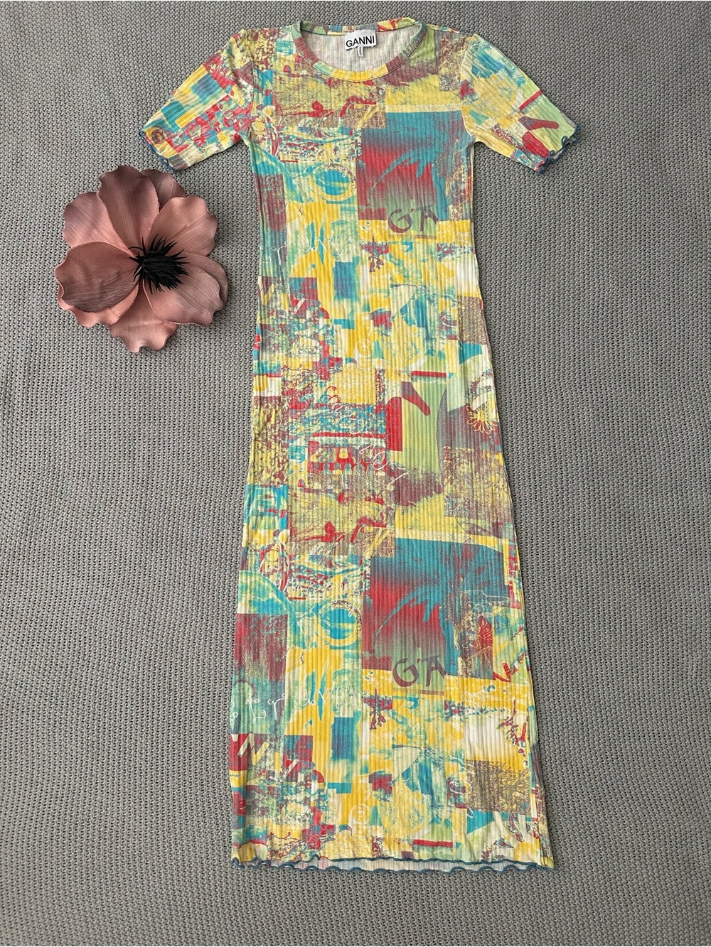 GANNI Printed Rib Jersey Maxi Dress EU 34 US 2